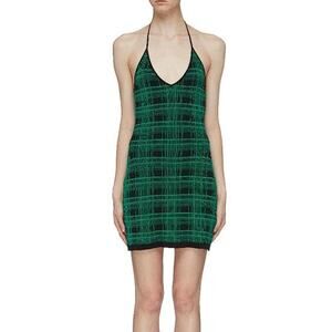 NAGNAT Women's Check Plaid Jacquard Halterneck Dress Size XS